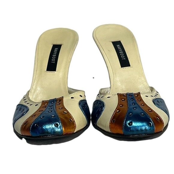 Navyboot Womens Vero Cuoio High Heel Mules Size 38 / 7.5M Leather Multicolor - Picture 4 of 10